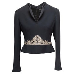 Vintage Black Chanel Embellished Wool Blazer Top Size FR 42