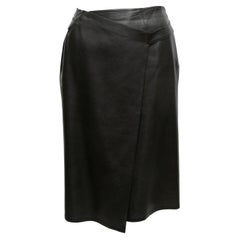 Vintage Black Chanel Fall/Winter 1999 Leather Wrap Skirt Size FR 38