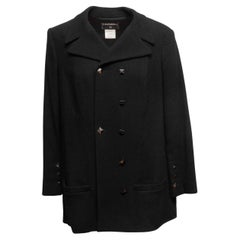 Vintage Black Chanel Fall/Winter 2003 Wool Double-Breasted Peacoat Size FR 46