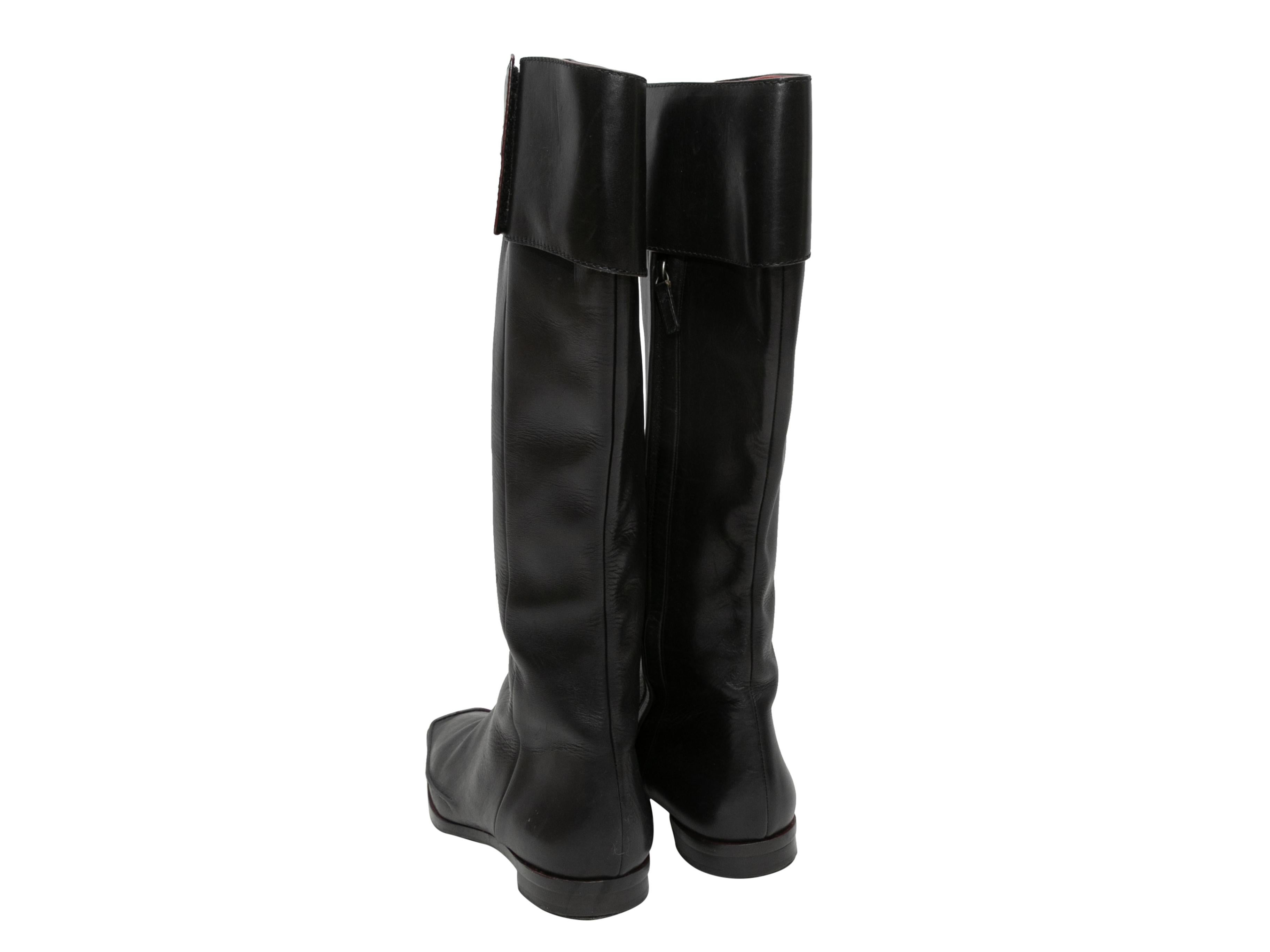 Vintage Schwarz Chanel Kniehohe Stiefel mit quadratischem Fuß aus Leder Größe 38 Damen im Angebot