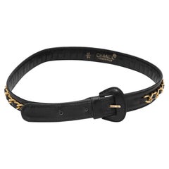 Vintage Black Chanel Leather & Chain-Link Belt Size US XXS