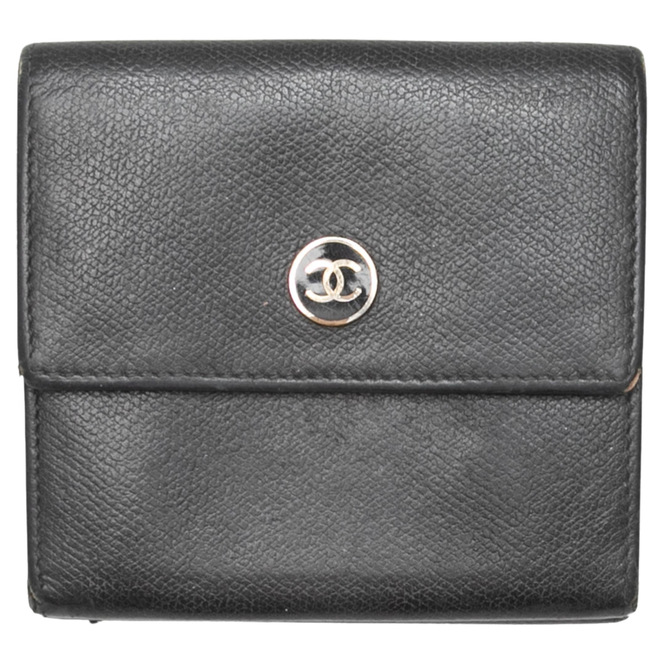 Vintage Schwarz Chanel Leder Brieftasche im Angebot