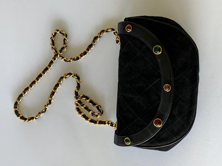 Vintage Black Chanel Quilted Gilt Gripoix Cross-body Handbag For Sale 1