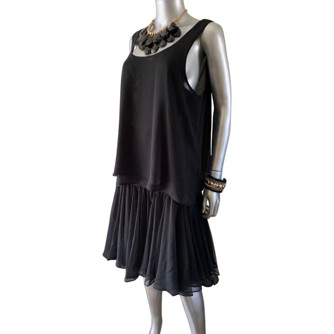 Vintage Black Chiffon 2 Pc Set Tank and Ruffle Flared Evening Separates Size 14 For Sale 2
