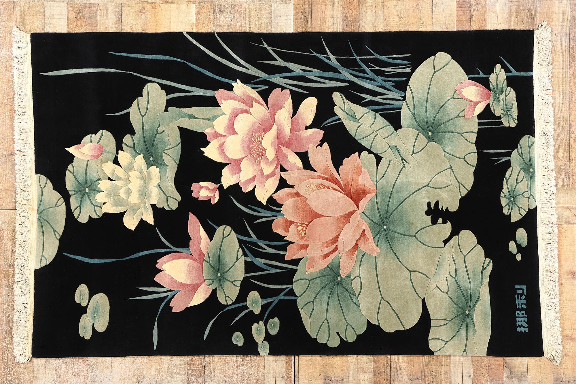 Vintage Black Chinese Art Deco Rug, Maximalist Style Meets Sensual Decadence 4