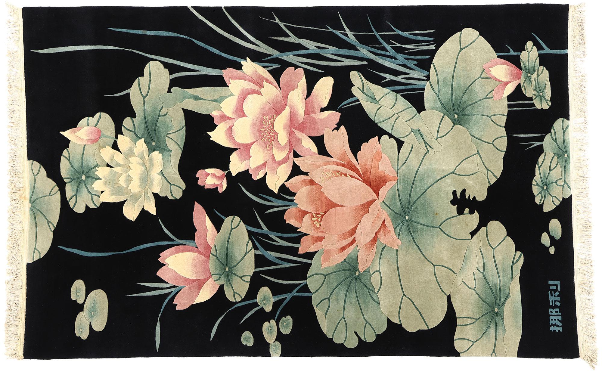 Vintage Black Chinese Art Deco Rug, Maximalist Style Meets Sensual Decadence 5