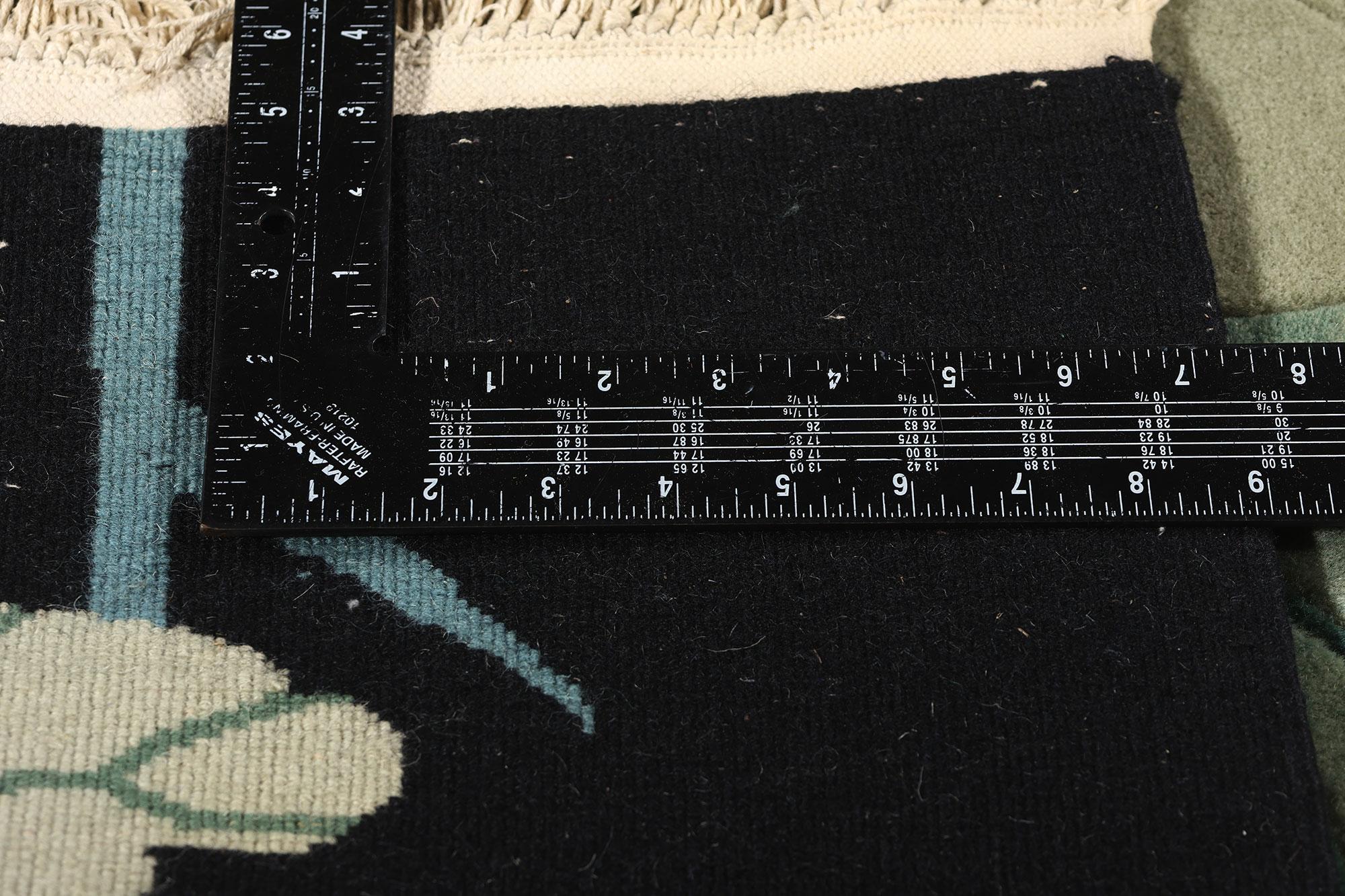 Wool Vintage Black Chinese Art Deco Rug, Maximalist Style Meets Sensual Decadence