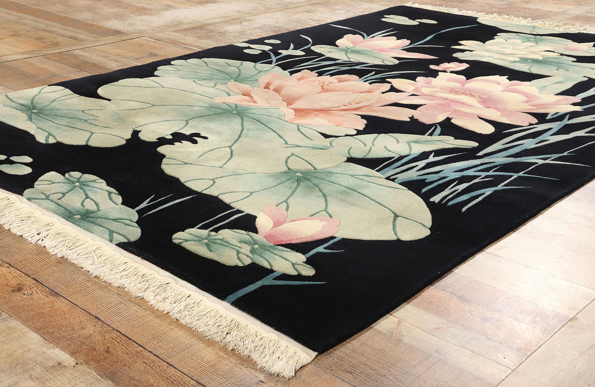 Vintage Black Chinese Art Deco Rug, Maximalist Style Meets Sensual Decadence 1