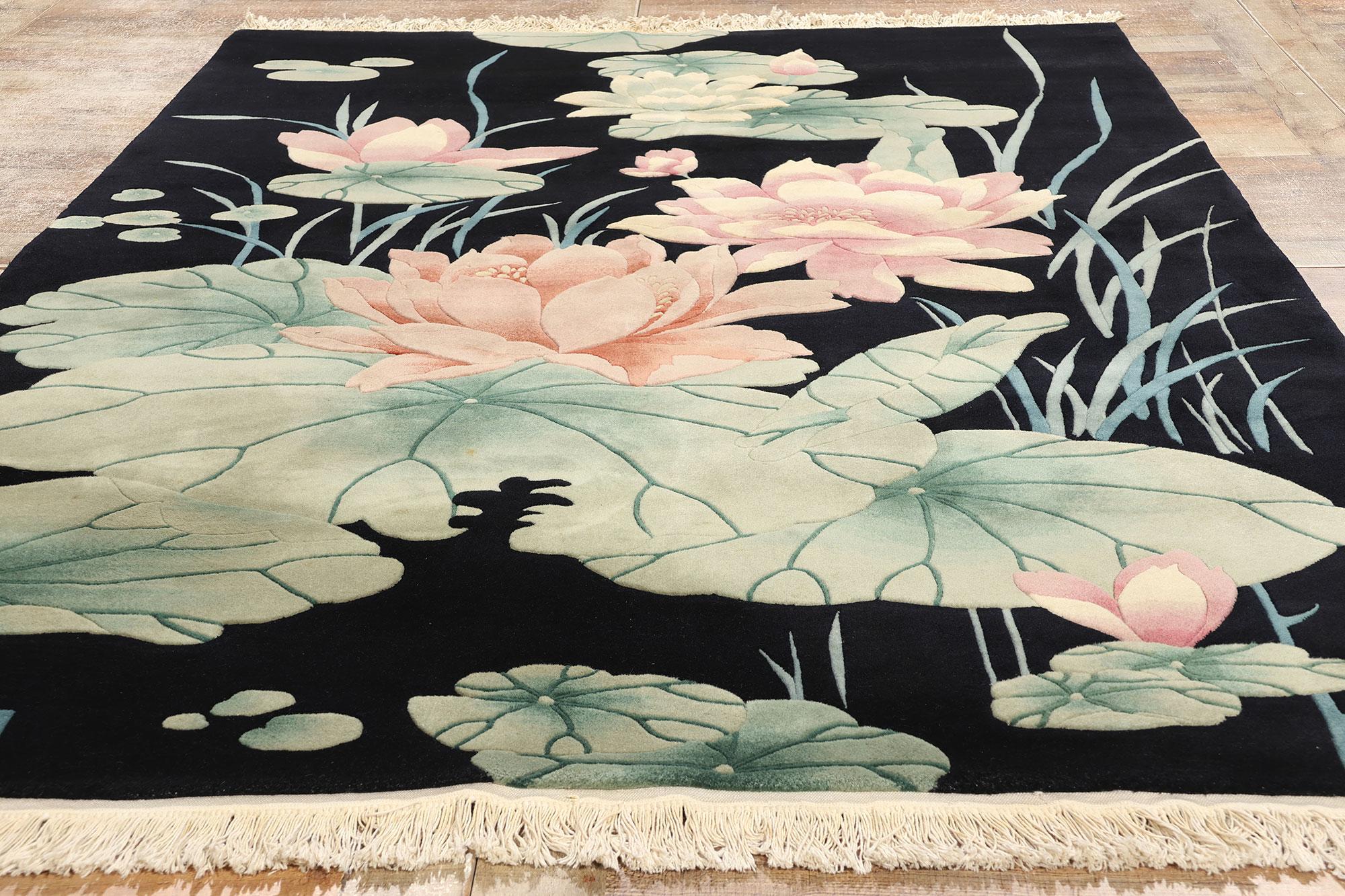 Vintage Black Chinese Art Deco Rug, Maximalist Style Meets Sensual Decadence 2