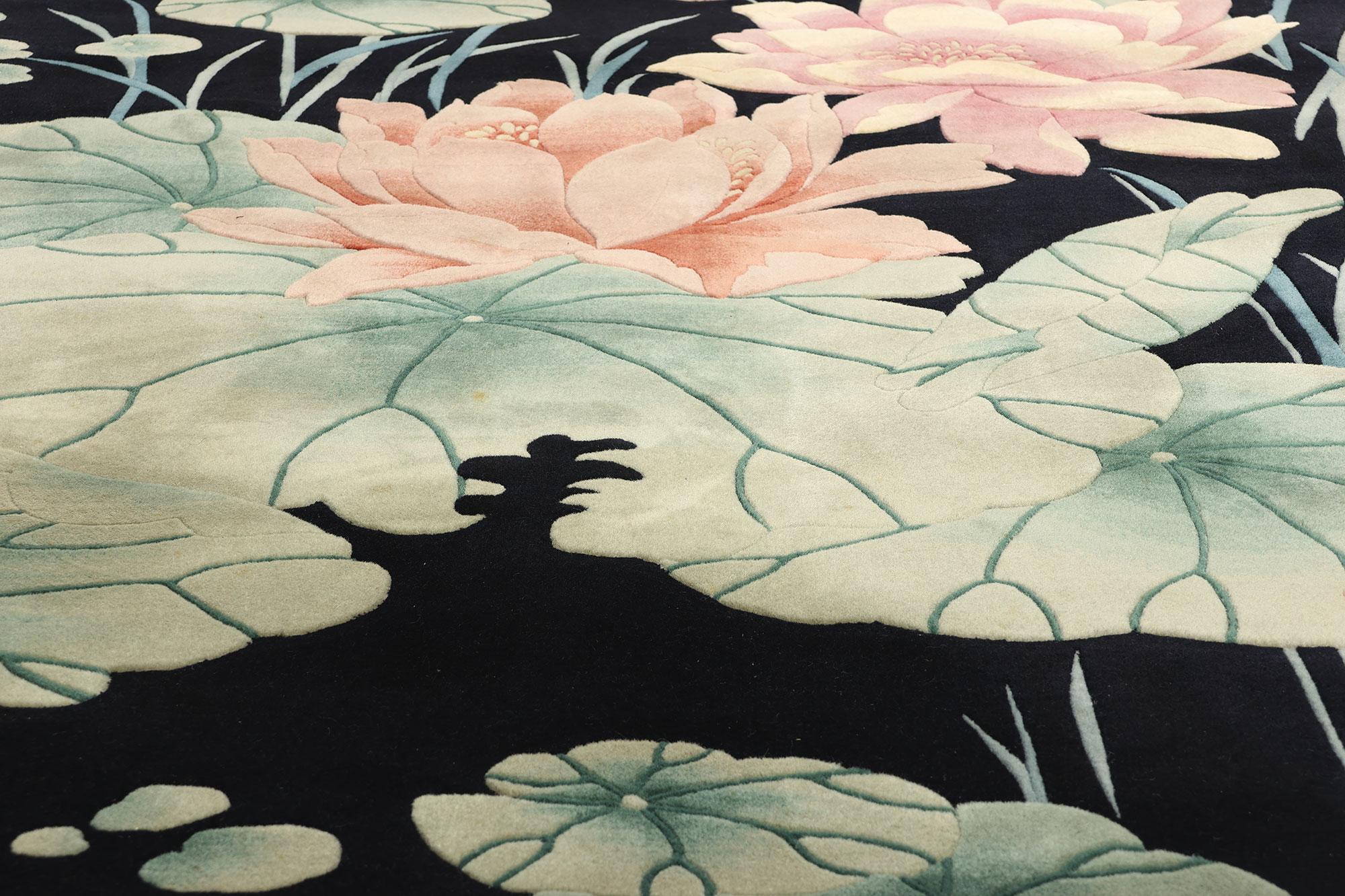 Vintage Black Chinese Art Deco Rug, Maximalist Style Meets Sensual Decadence 3