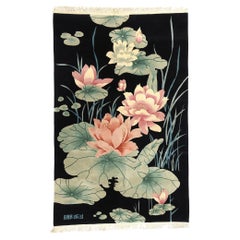 Vintage Black Chinese Art Deco Rug, Maximalist Style Meets Sensual Decadence