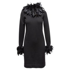 Vintage Black Chrisitan Dior Feather-Trimmed Dress