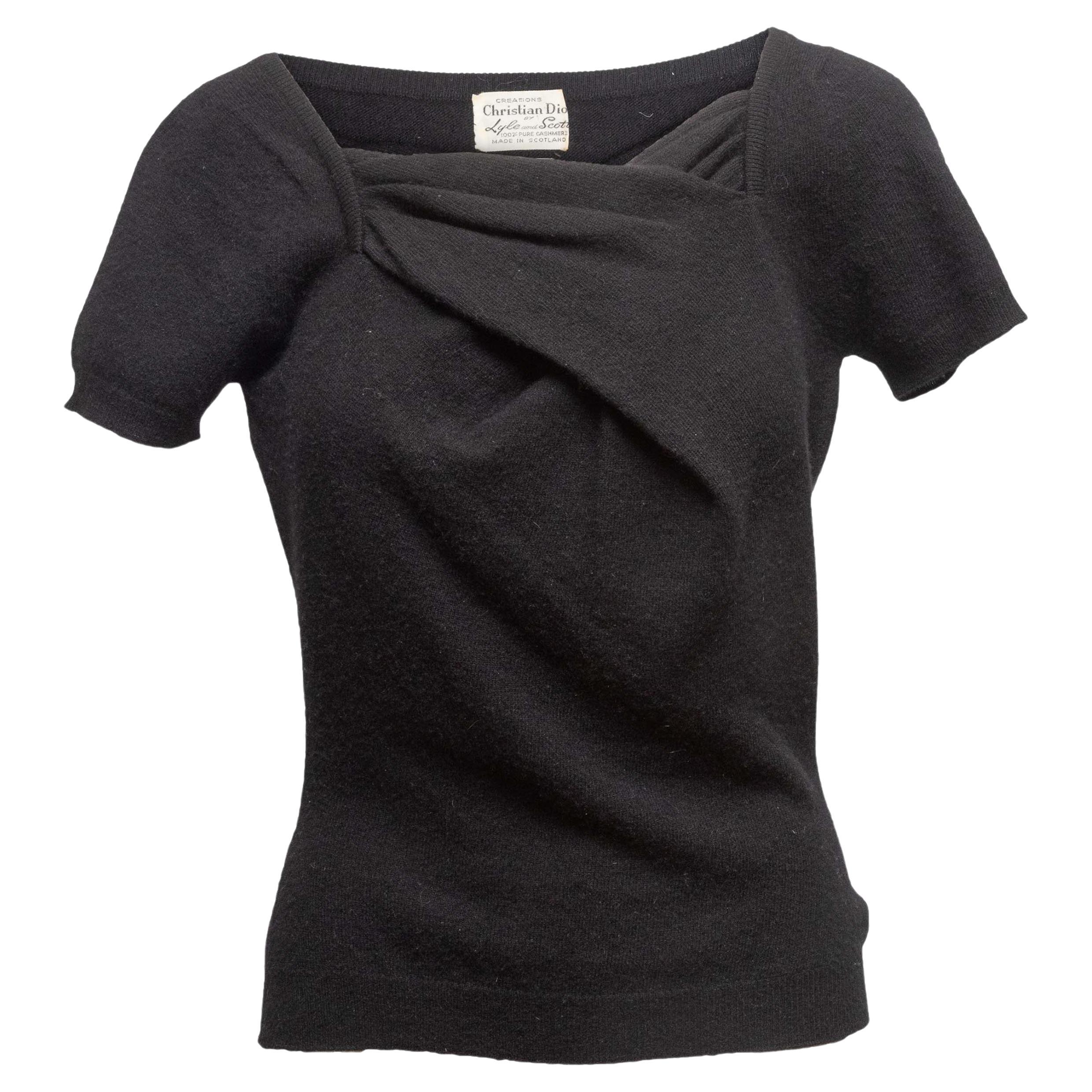 Vintage Black Christian Dior Cashmere Short Sleeve Top