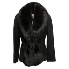 Vintage Black Christian Dior Fall/Winter 1998 Wool Fox Fur-Trimmed Jacket