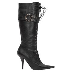 Schwarze Christian Dior Herbst/Winter 2000 Vintage-Stiefel mit Schnürung Größe 40