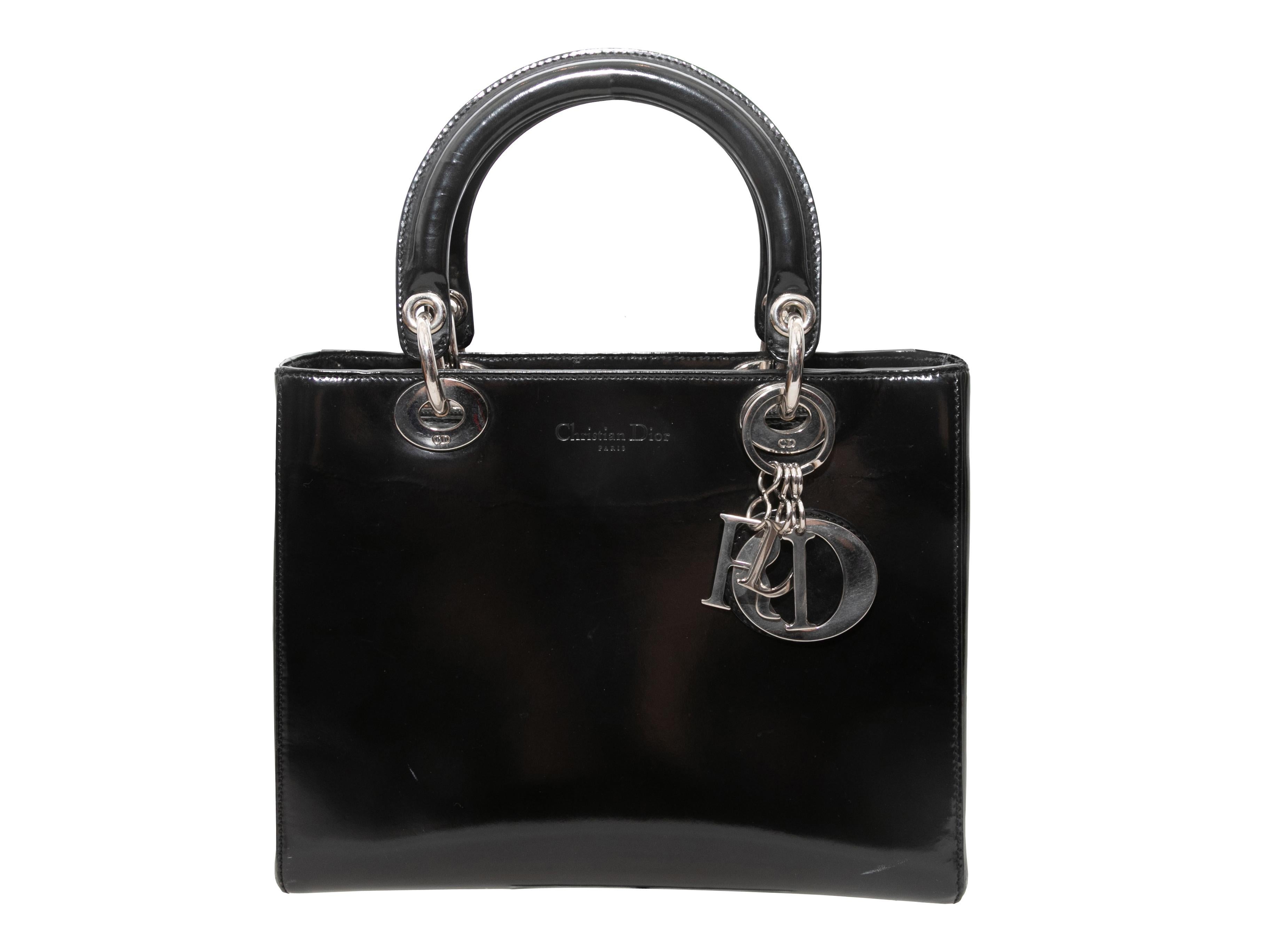 Vintage Black Christian Dior Medium Patent Lady Dior Bag In Good Condition For Sale In New York, NY