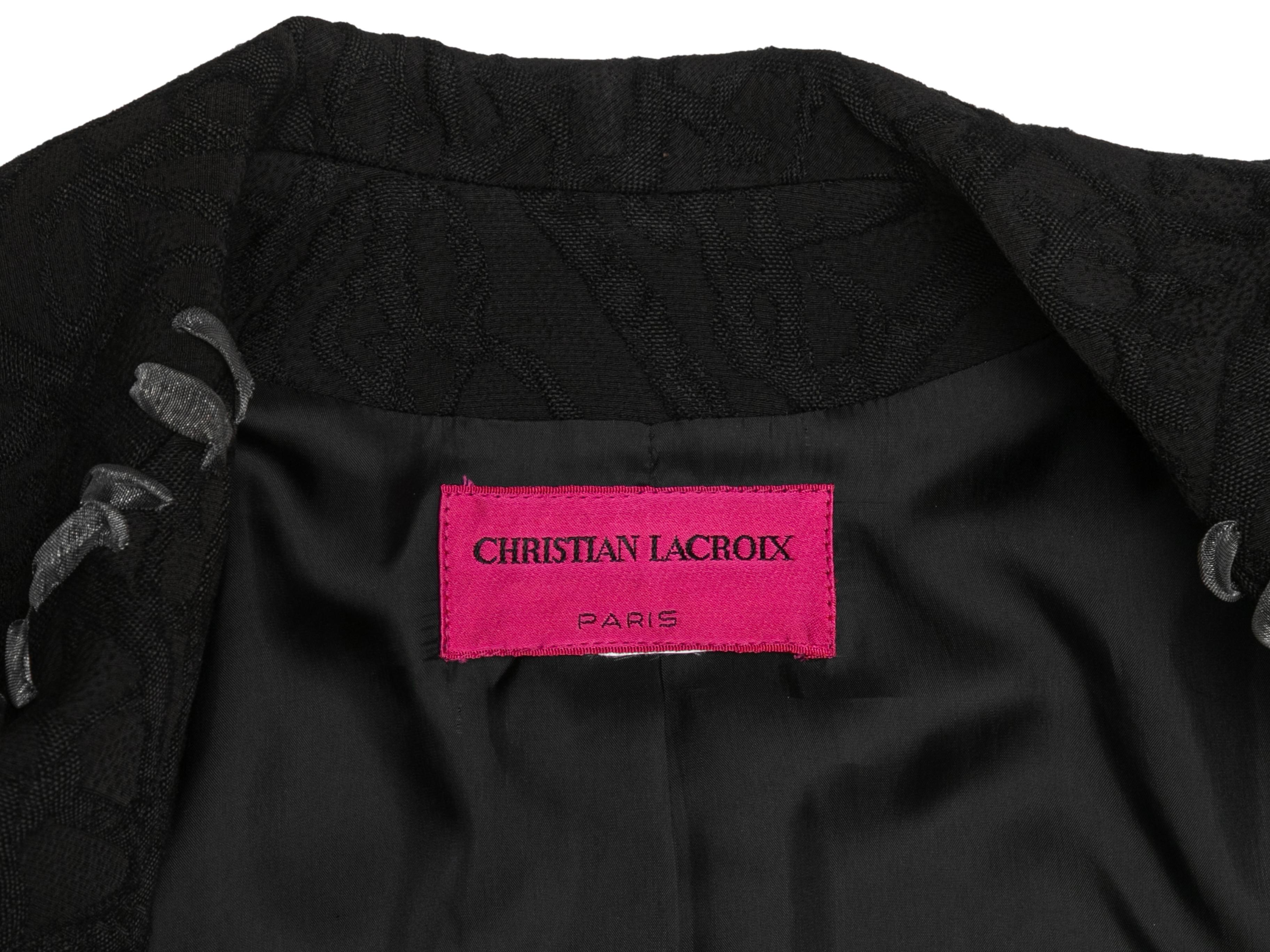 Vintage Black Christian Lacroix 90s Jacquard Blazer Size US S For Sale 1
