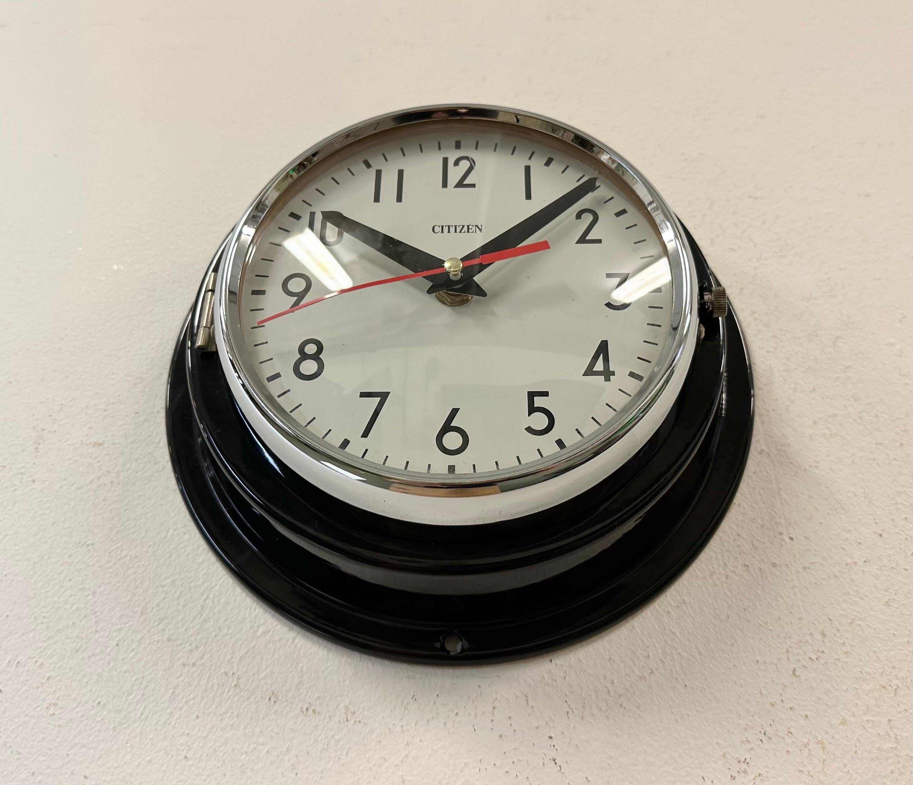 Late 20th Century Vintage Black Citizen Maritime Wall Clock, 1970s For Sale