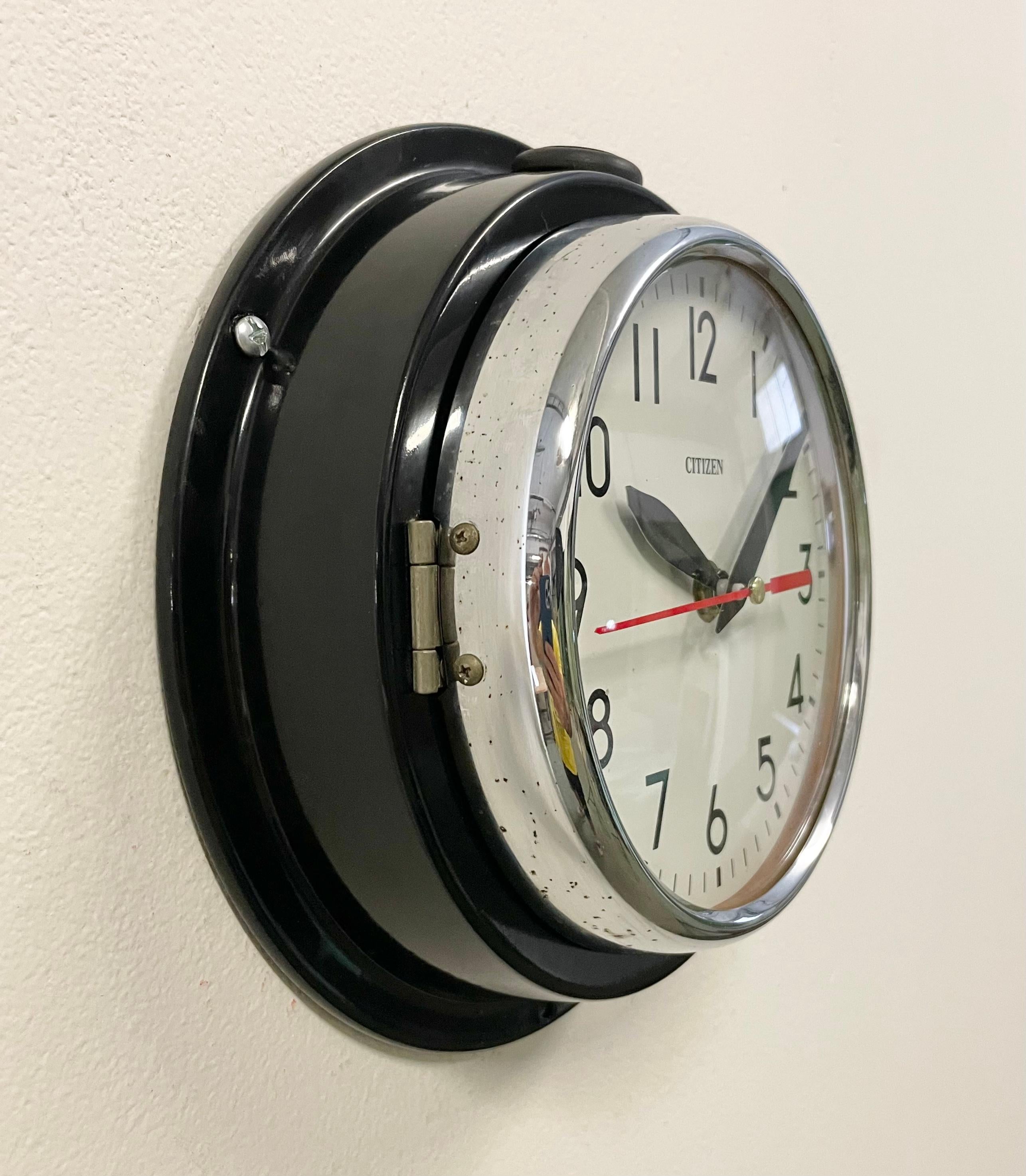 Vintage Black Citizen Navy Wall Clock, 1970s 8