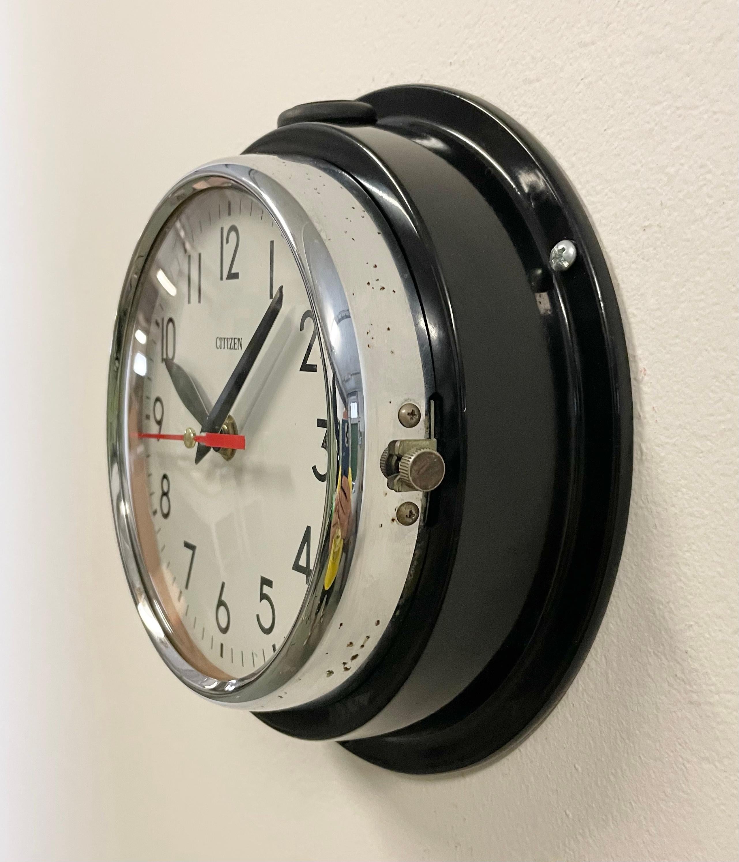 Japanese Vintage Black Citizen Navy Wall Clock, 1970s