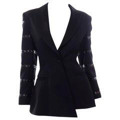 Vintage Black Claude Montana Asymmetrical Blazer Jacket W Antiqued Silver Discs