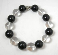 Vintage Black Clear Lucite Ball Necklace