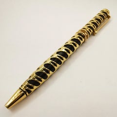 Vintage Black Colored Diamond 18k Yellow Gold Ball Pen Sandalwood Box Set