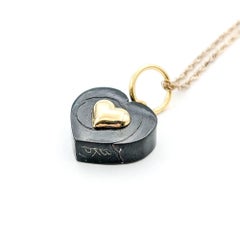 Vintage Black Coral Heart Pendant with Chain in 14k Yellow Gold