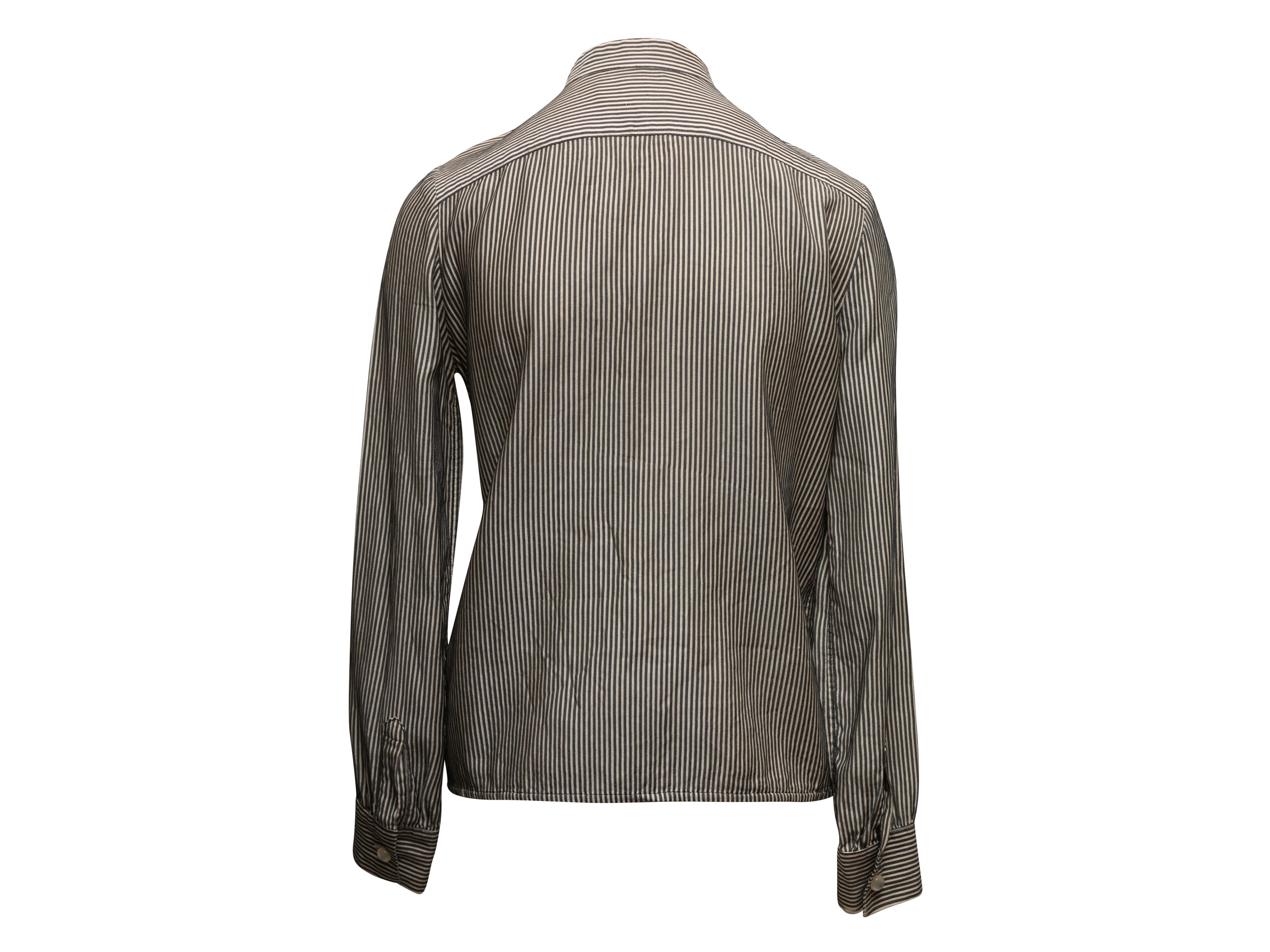 Women's Vintage Black & Cream Chanel Boutique Striped Long Sleeve Button-Up Size US S For Sale