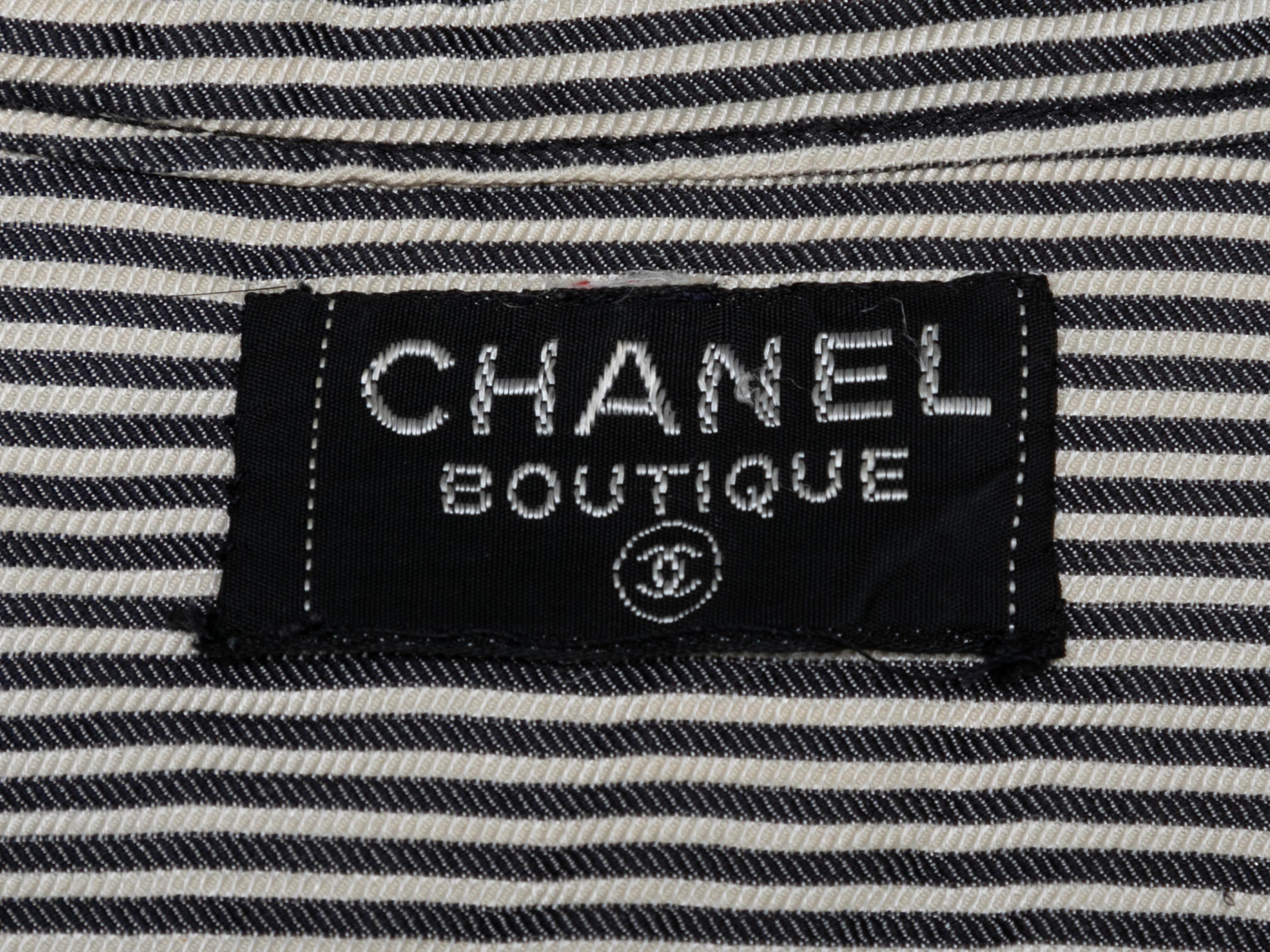 Vintage Black & Cream Chanel Boutique Striped Long Sleeve Button-Up Size US S For Sale 1