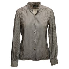 Vintage Black & Cream Chanel Boutique Striped Long Sleeve Button-Up Size US S