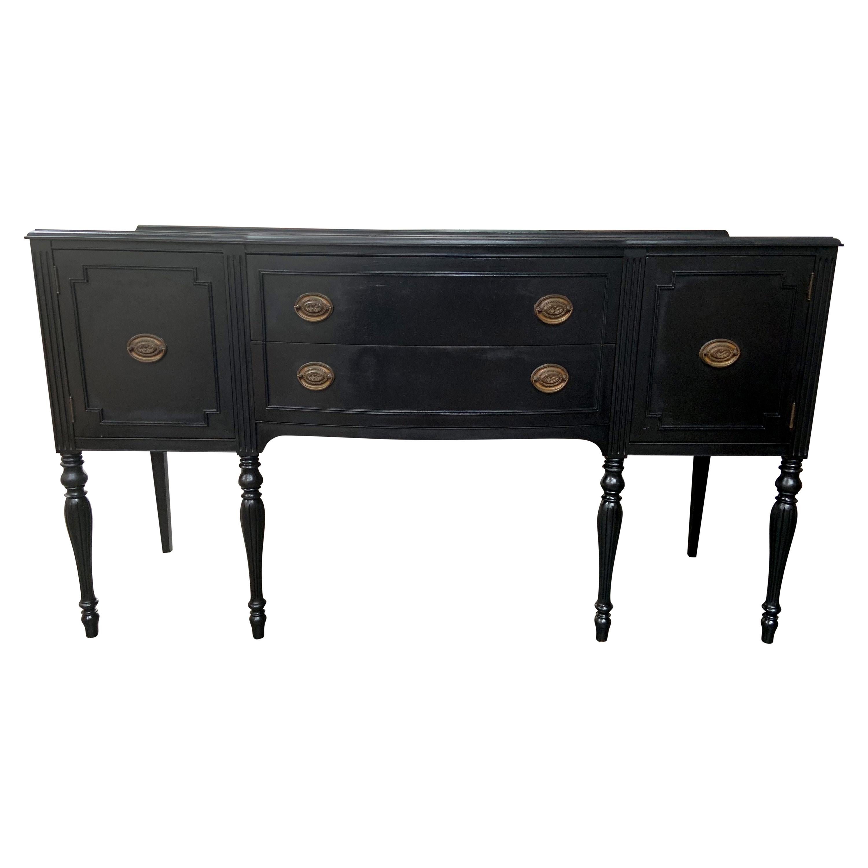 Black Antique Sheraton Style Sideboard with Original Brass Hardware