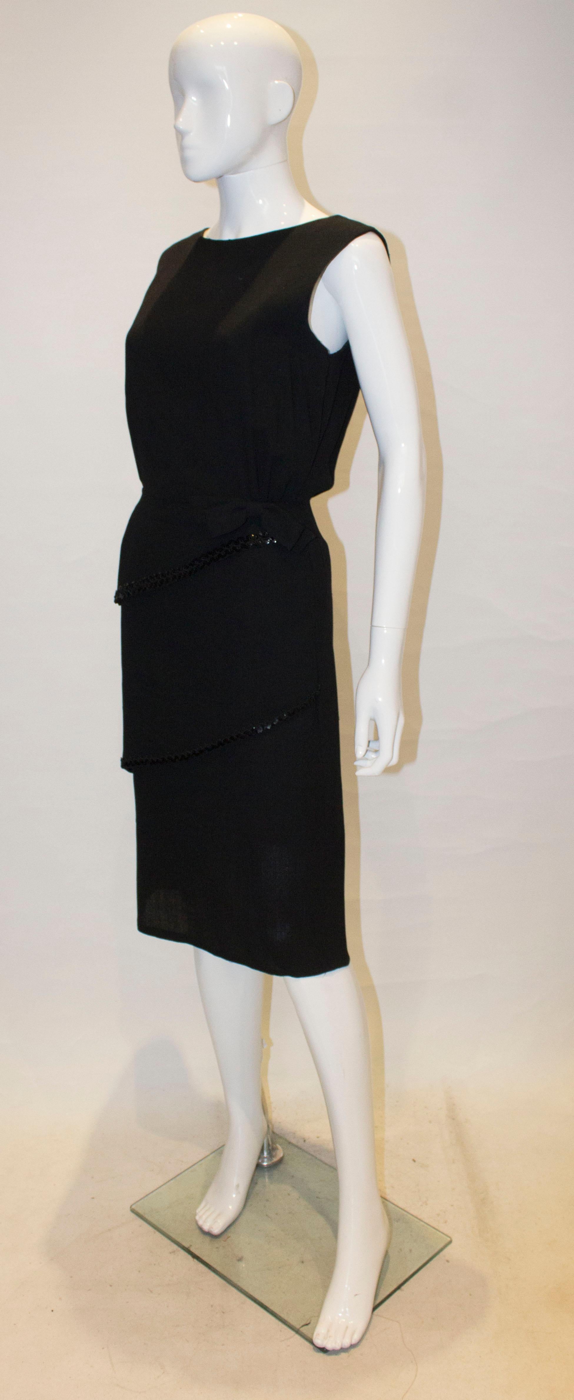Vintage Black Crepe Dress with Sequin Detail In Good Condition For Sale In London, GB
