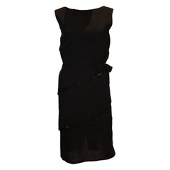 Vintage Black Crepe Dress with Sequin Detail