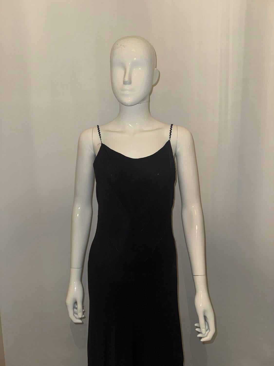 Vintage Schwarzes Slip-Kleid aus Krepp Damen im Angebot