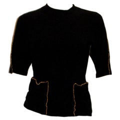 Vintage Black Crepe Top with Gold Bead Detail