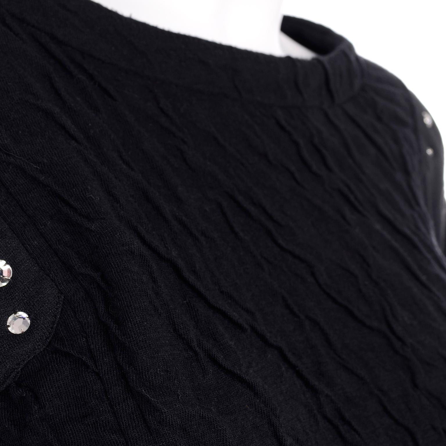 Vintage Black Crinkle 1980s Jumpsuit With Rhinestones & Dolman Sleeves 7
