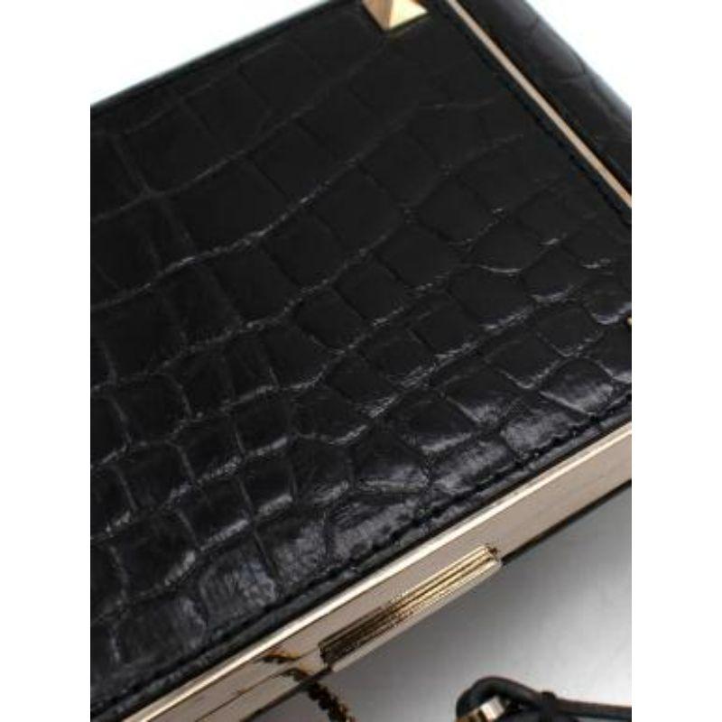 vintage black croc embossed leather box bag For Sale 6