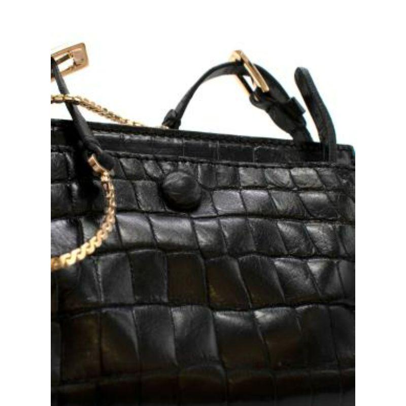 vintage black croc embossed leather box bag For Sale 2