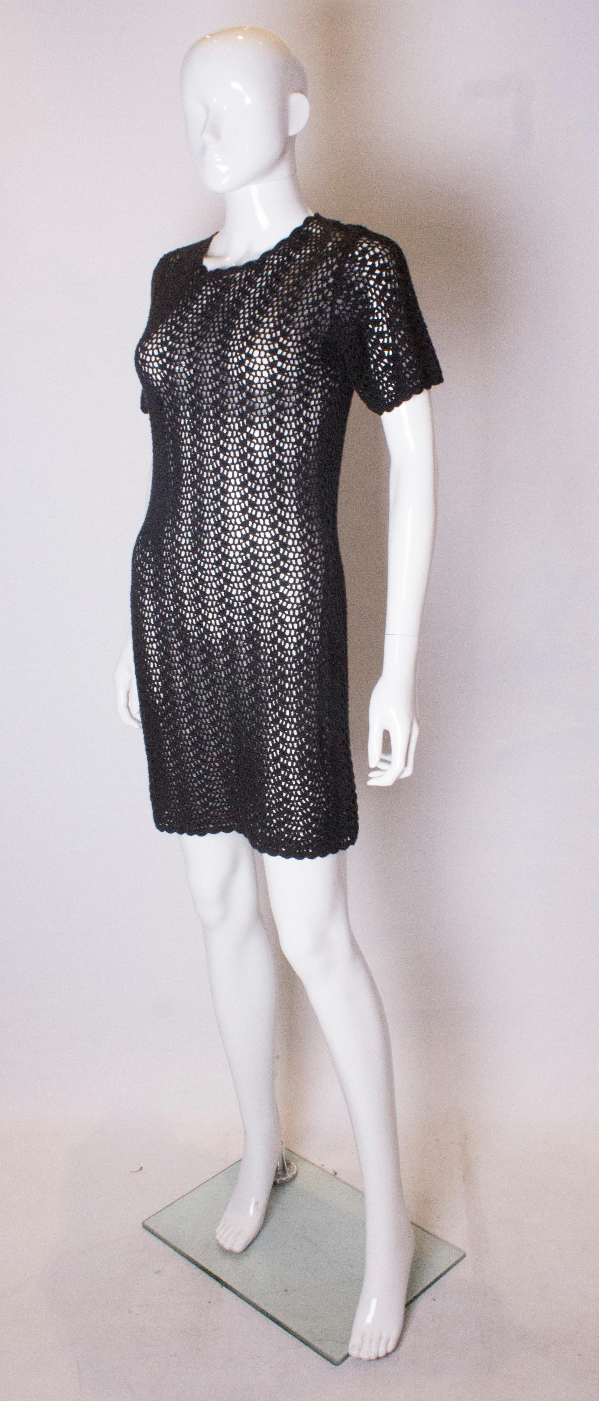 black crochet beaded mini dress