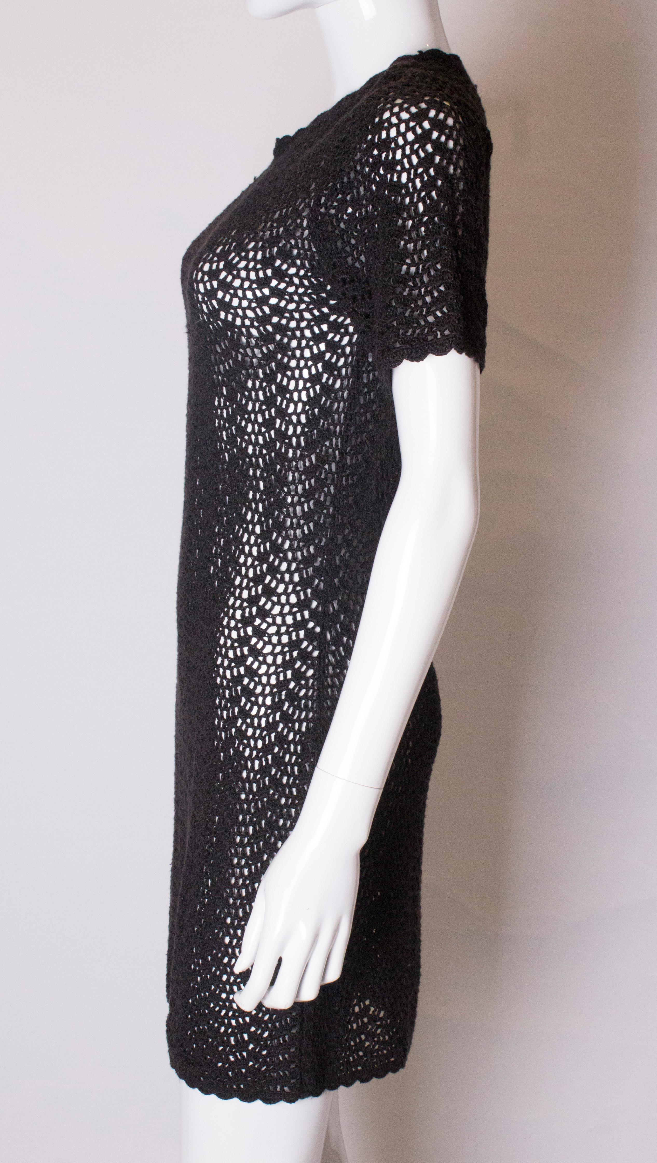 Vintage Black Crochet Mini Dress In Good Condition In London, GB