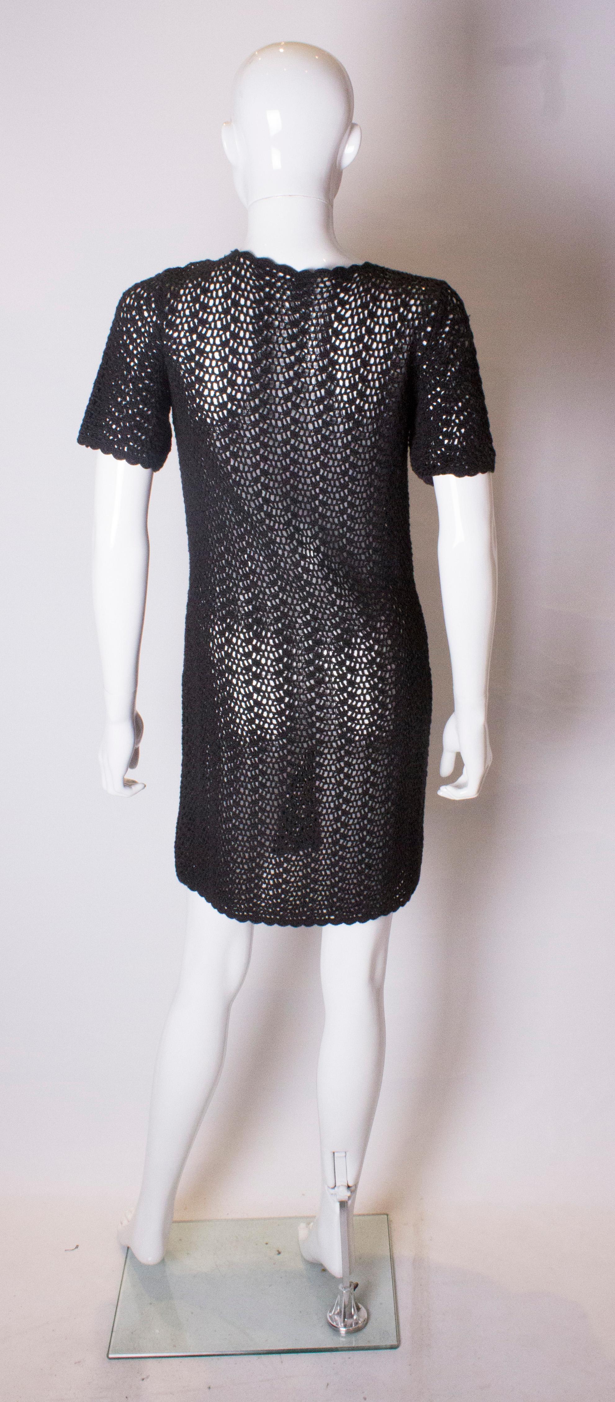 Women's Vintage Black Crochet Mini Dress