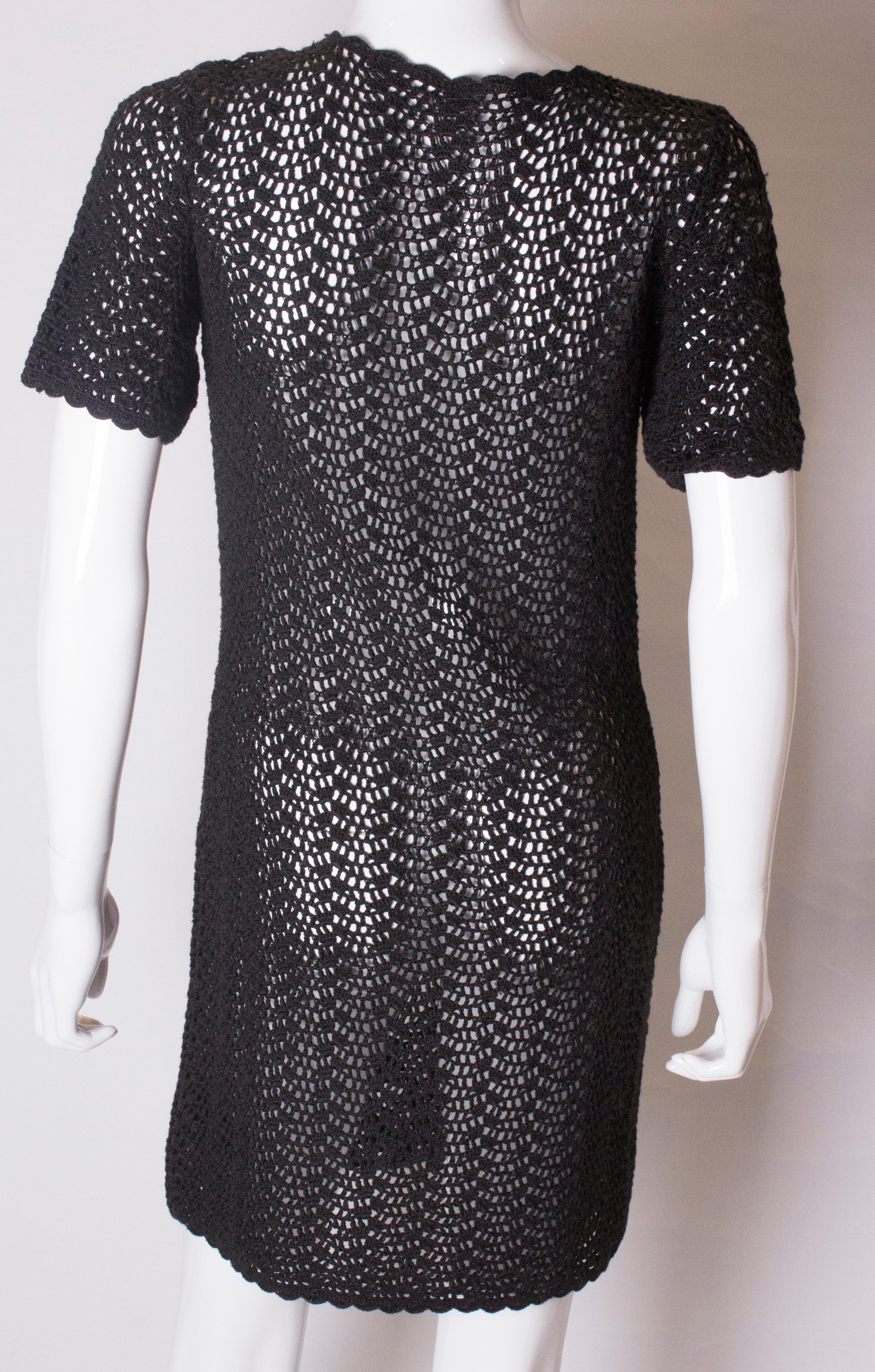 Vintage Black Crochet Mini Dress 1