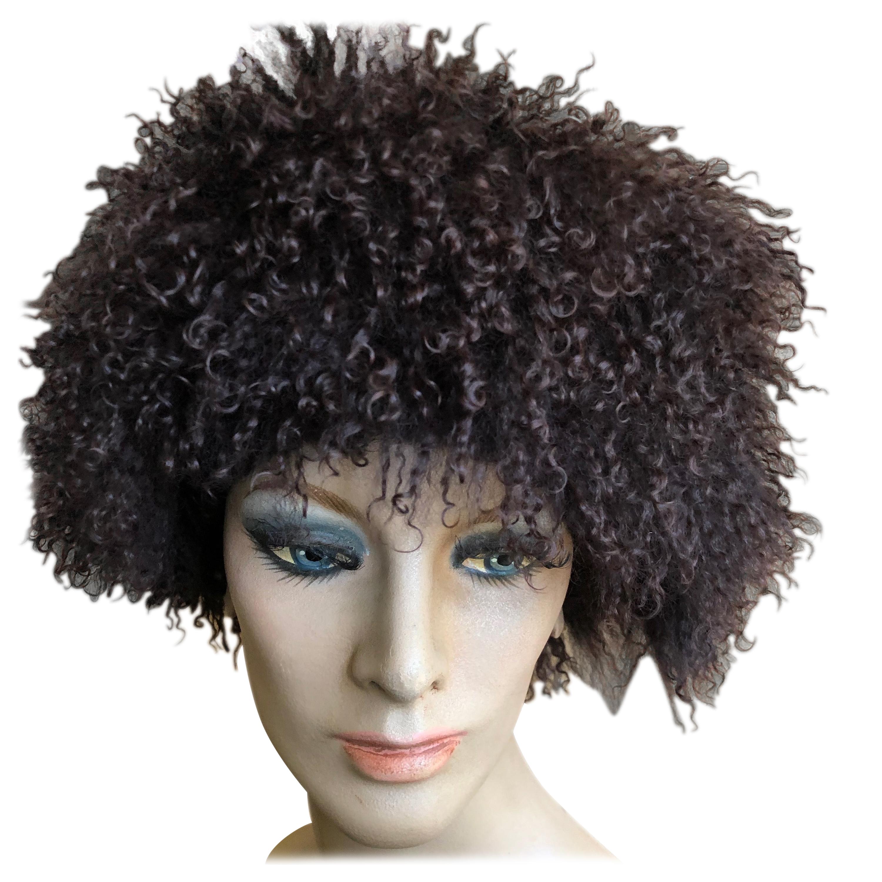 Vintage Black Curly Lamb Beret Hat from Neiman Marcus For Sale