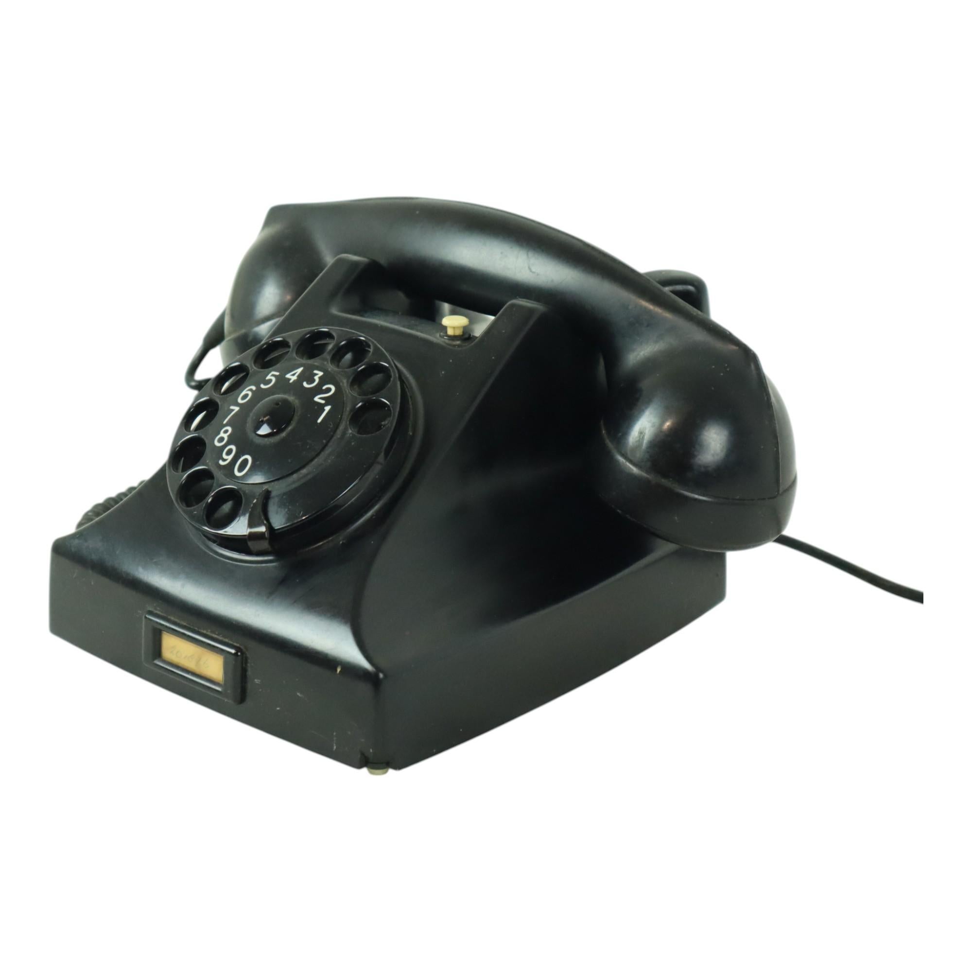 Art Deco Vintage Black Dial Telephone Bakelite PTT Ericsson Type 1951 For Sale