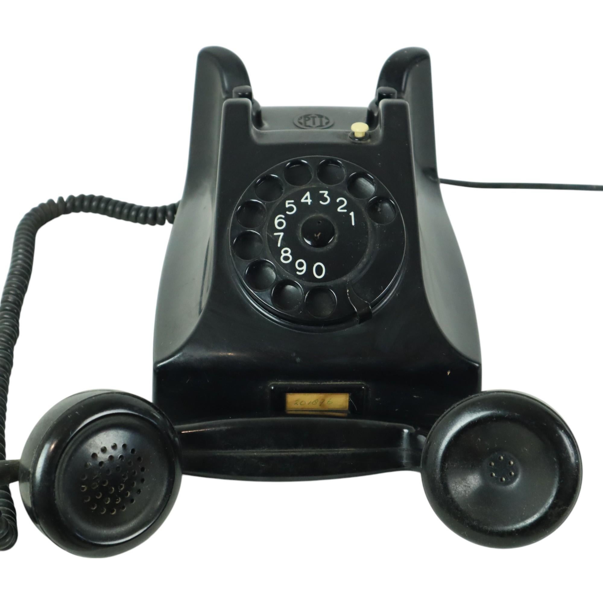 Belgian Vintage Black Dial Telephone Bakelite PTT Ericsson Type 1951 For Sale