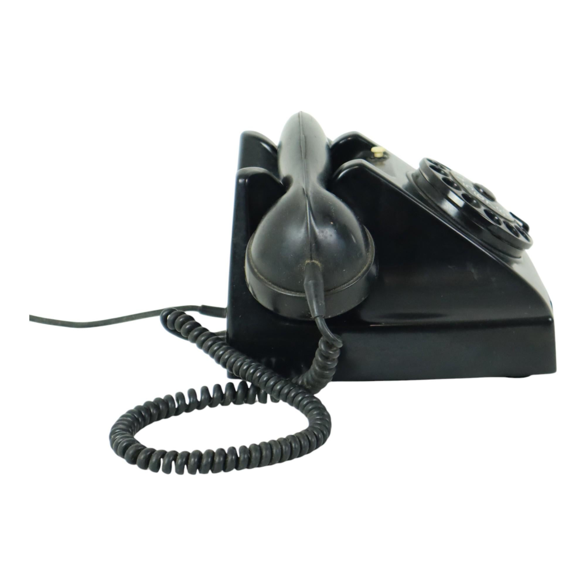 20th Century Vintage Black Dial Telephone Bakelite PTT Ericsson Type 1951 For Sale
