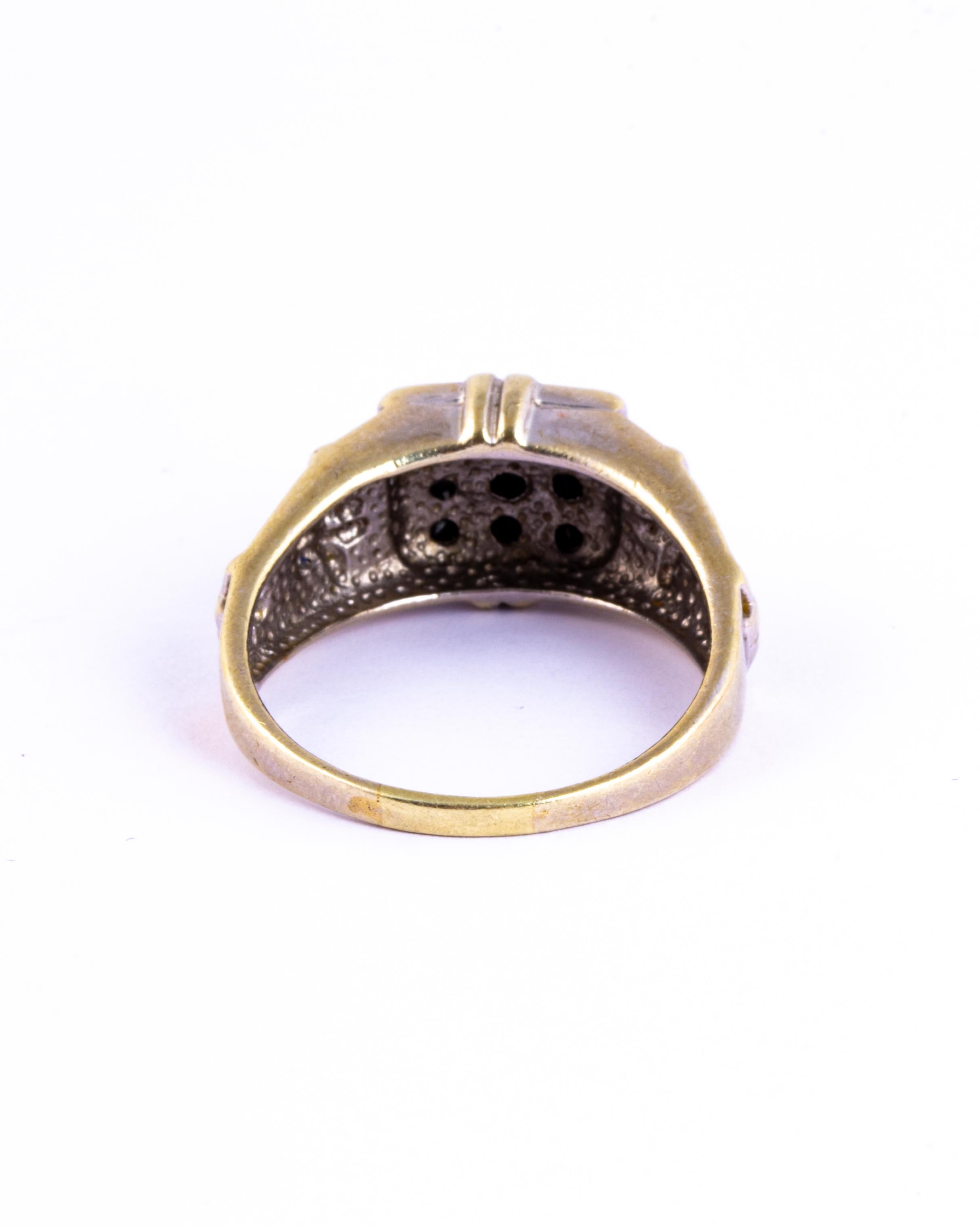 Modern Vintage Black Diamond and 9 Carat White Gold Signet Ring For Sale