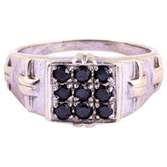 Schwarzer Diamant und 9 Karat Weißgold Siegelring