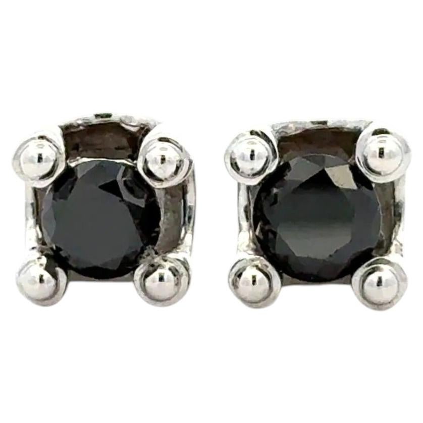 Vintage Black Diamond Gold Stud Earrings Estate Fine Jewelry